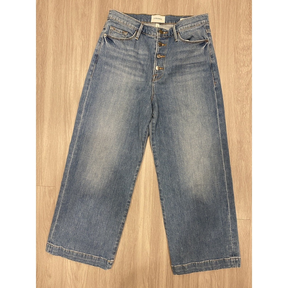 FRAME Jeans Women 28 Blue Ali Wide Crop High Waist Stretch Yorkshire Fits 29x25